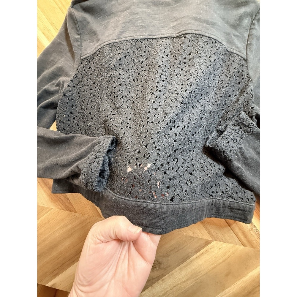 Free People Black Crochet Lace Jacket Sz S Brass Buttons Zip Romance Moto Boho - Picture 4 of 7